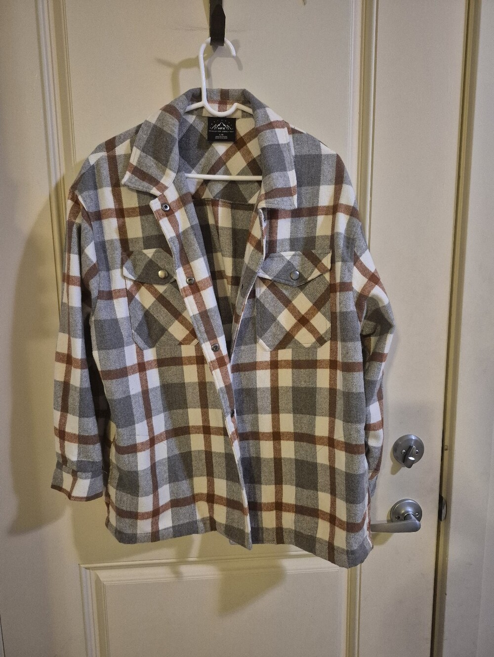 Women's Plaid Shacket Jacket - Gray, Cream & Brown